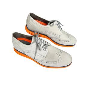 Cole Haan Original Grand Gray Wingtip Oxford Shoes Orange Bottoms Lace Up 10M